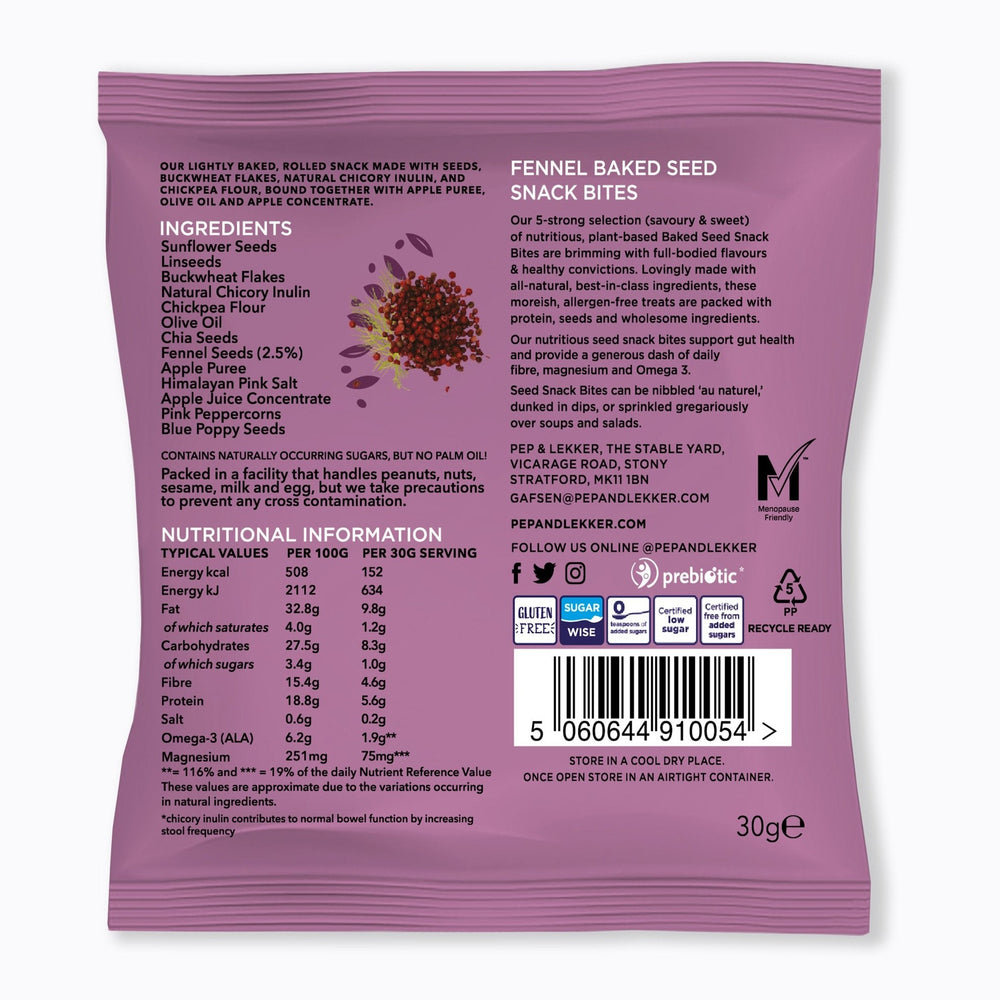 
                  
                    Pep & Lekker - Fennel Seed Snack 30g Ingredients
                  
                