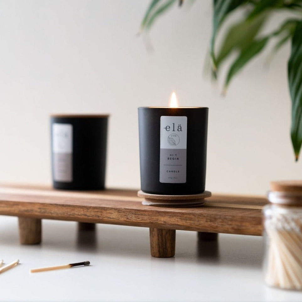 Elä Life Begin No 1 Votive Candle handmade in the UK 100%, natural ingredients, 100% natural wax. Blend of Geranium, Dill Seed, Bay and Bergamot 100% Essential Oils