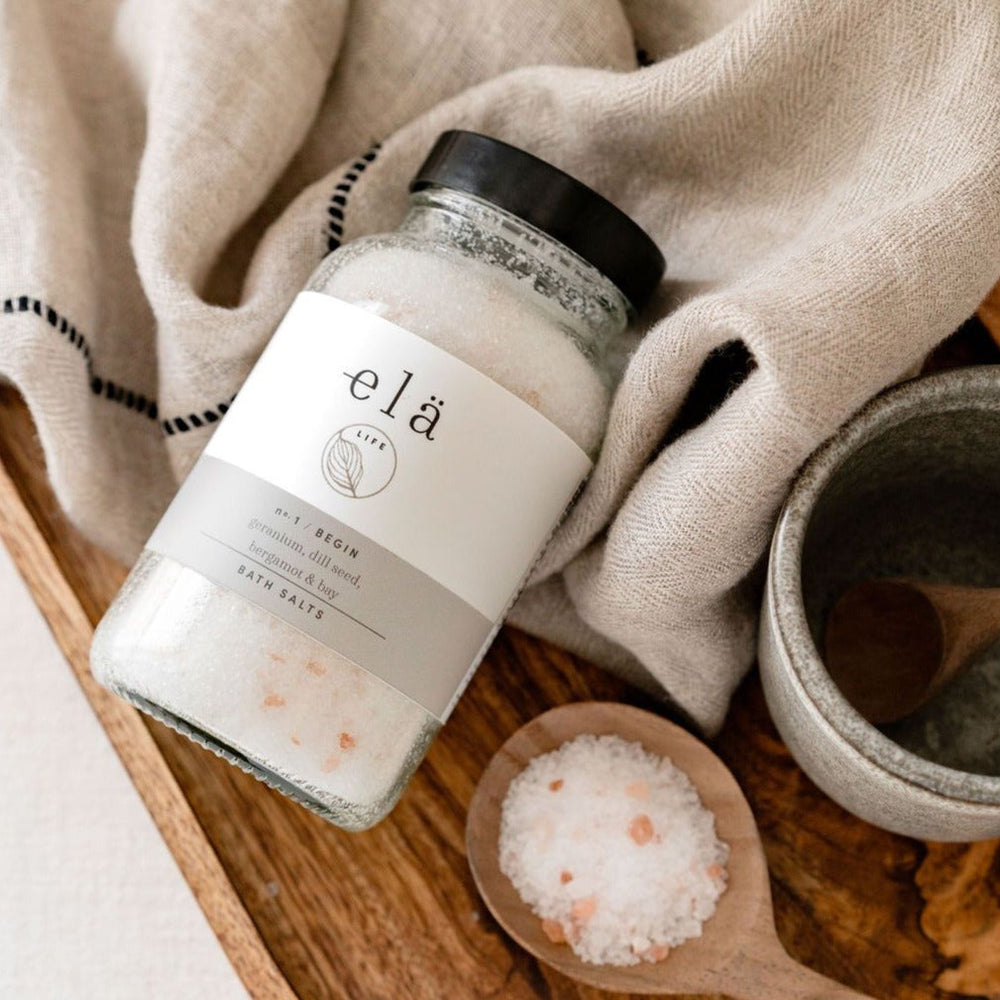 
                  
                    Elä Life Begin No 1 Bath Salts with Epsom and Pink Himalayan salts and aromatherapy blend of Geranium, Dill Seed, Bay, and Bergamot 100% Essential Oils
                  
                