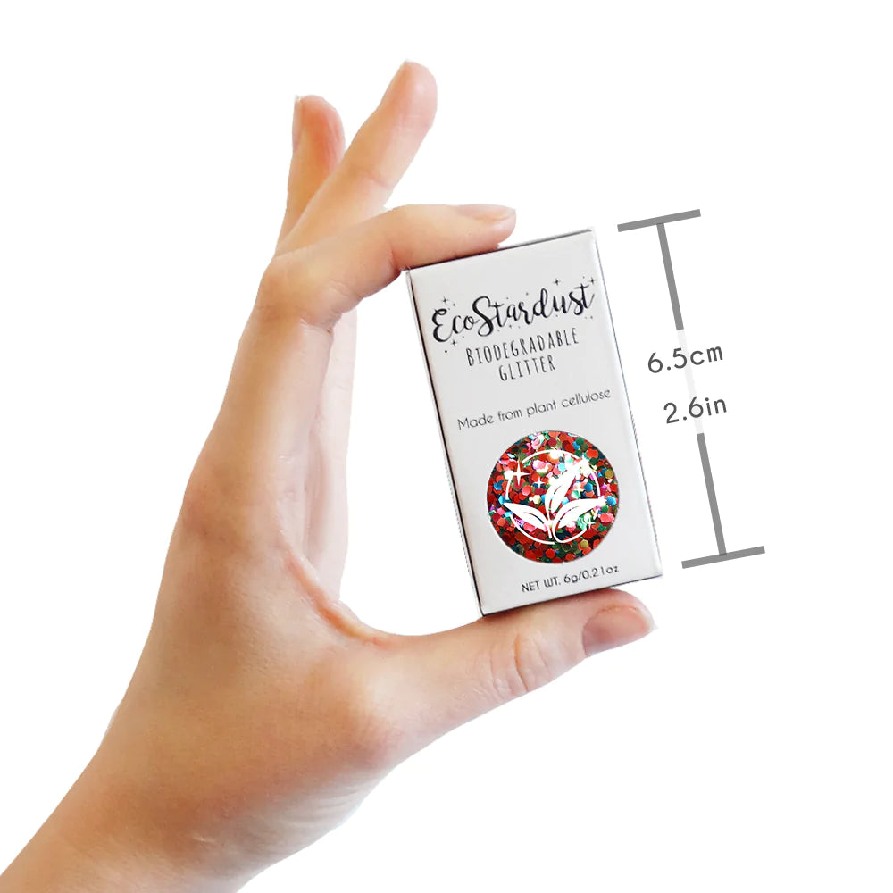 EcoStardust Biodegradable Glitter Rainbow tin with a rainbow of colour glitter. Vegan and cruelty free. Perfect for festival season