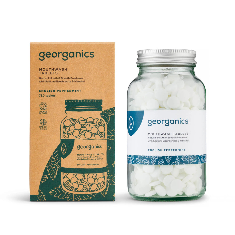 
                  
                    Georganics Mouthwash Tablets - English Peppermint. Free from synthetic ingredients and colourants. Help you maintain good oral health and keep your breath fresh.
                  
                