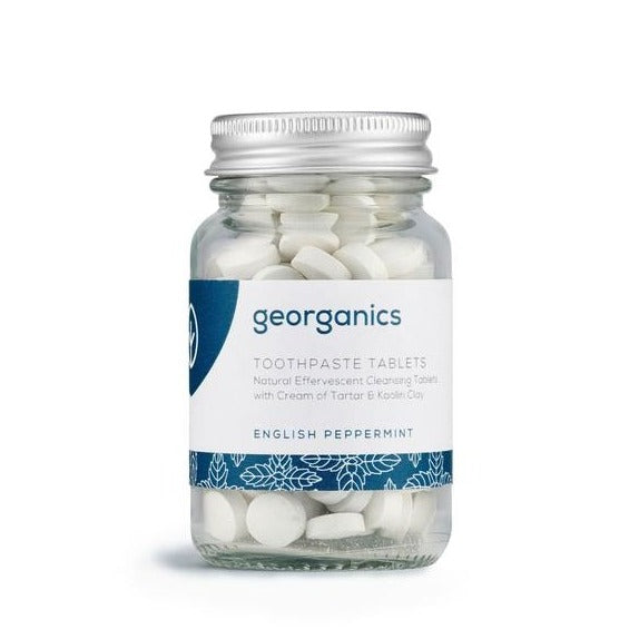 Georganics toothpaste tablets are a sustainable alternative to conventional toothpaste as they are made without liquids. Flavoured with organic Peppermint oil 