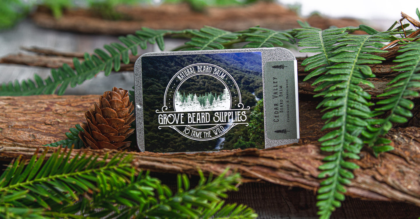 
                  
                    Grove Beard Supplies Beard Balm Cedar Valley. Handcrafted to provide complete nourishment for your beard.
                  
                