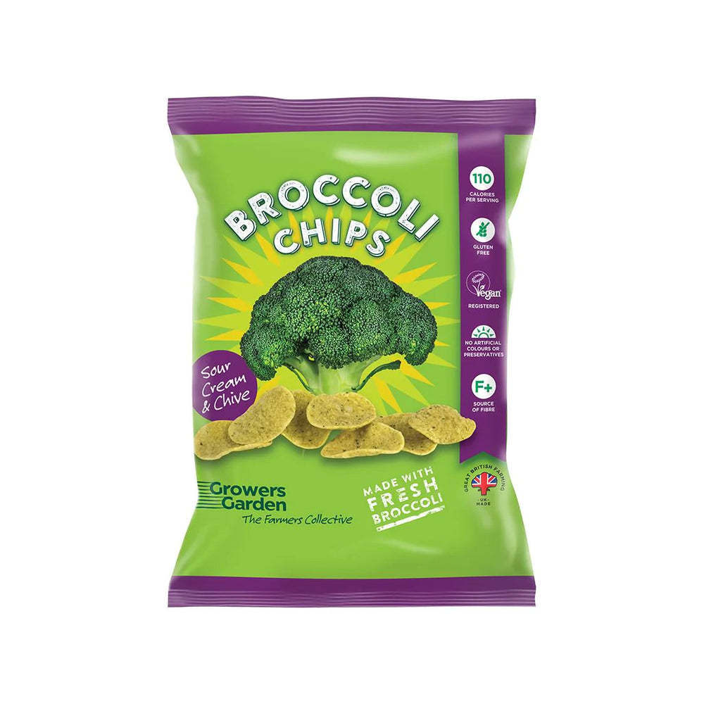 
                  
                    Growers Garden Broccoli Crisps. Dive into Cheese and Chive! Cheekily delicious and of course vegan too!
                  
                