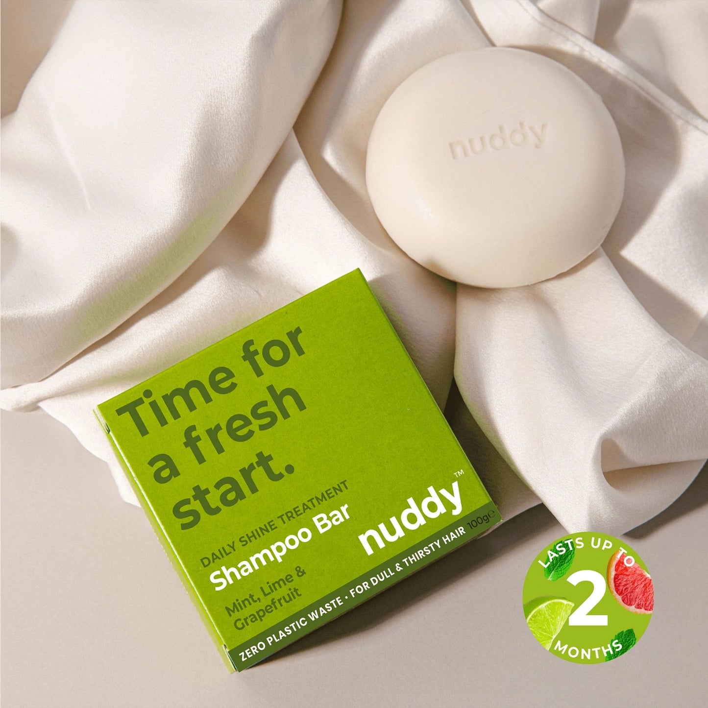 
                  
                    Nuddy Daily Shine Treatment Shampoo Bar with Mint, Lime & Grapefruit. Nuddy shampoo bar perfect for varying hair types
                  
                