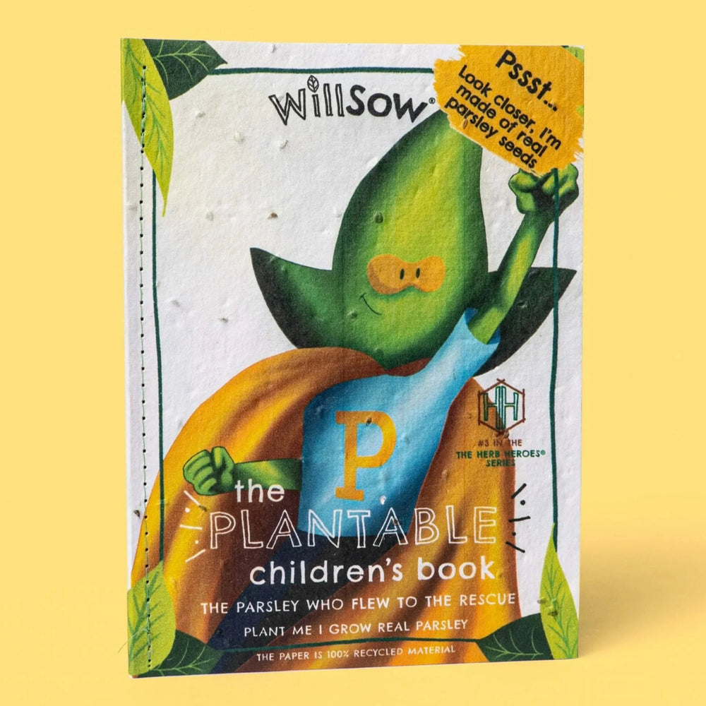 
                  
                    Kids vegan gift box with Willsow Plantable Book, Natural Crayon Company crayons, Beebomb seed pouch and Hellion wooden toy
                  
                