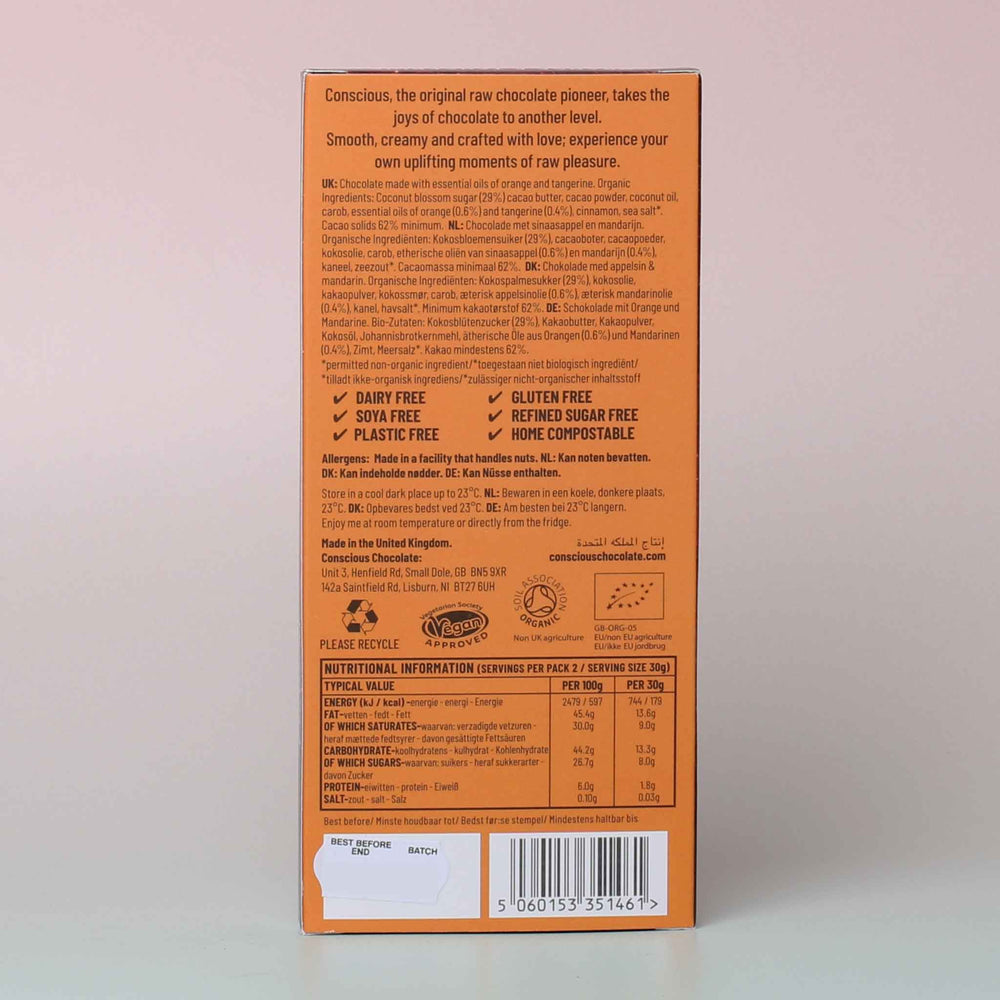 conscious orange tangerine vegan chocolate back label