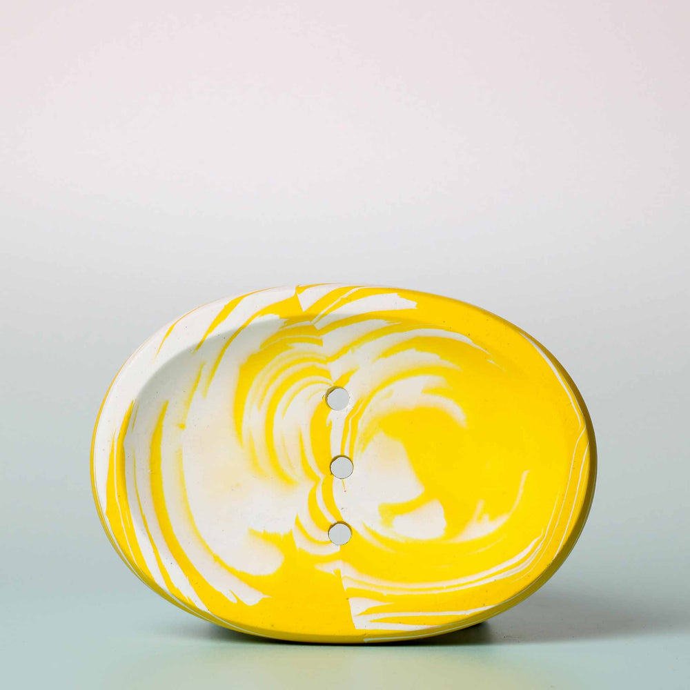 Terrazzo & Titz - Jesmonite Oval Soap Dish, Yellow & White Marble Side on