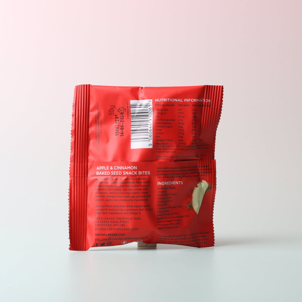 
                  
                    PEP & LEKKER - Apple & Cinnamon Seed Snack 30g Ingredients
                  
                