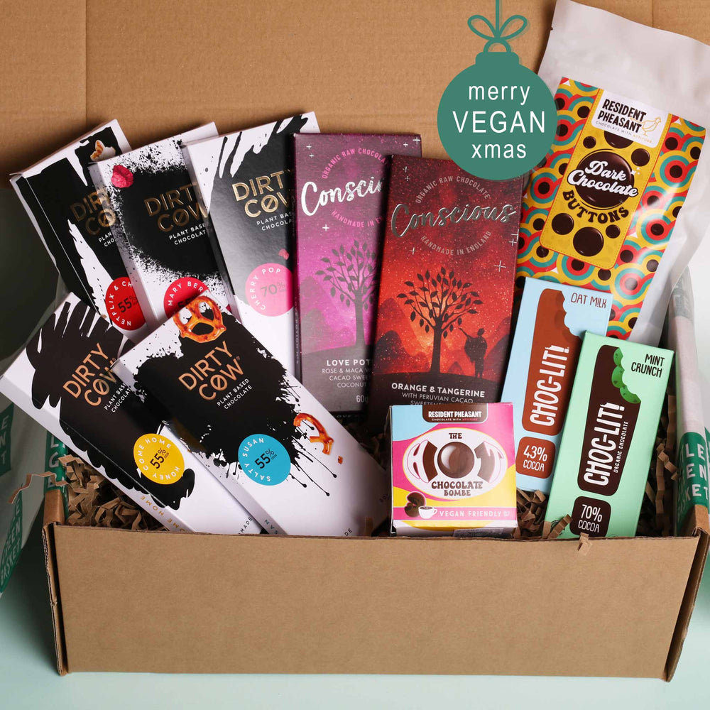 Super Vegan Chocolate Box. Box full of UK made vegan chocolates