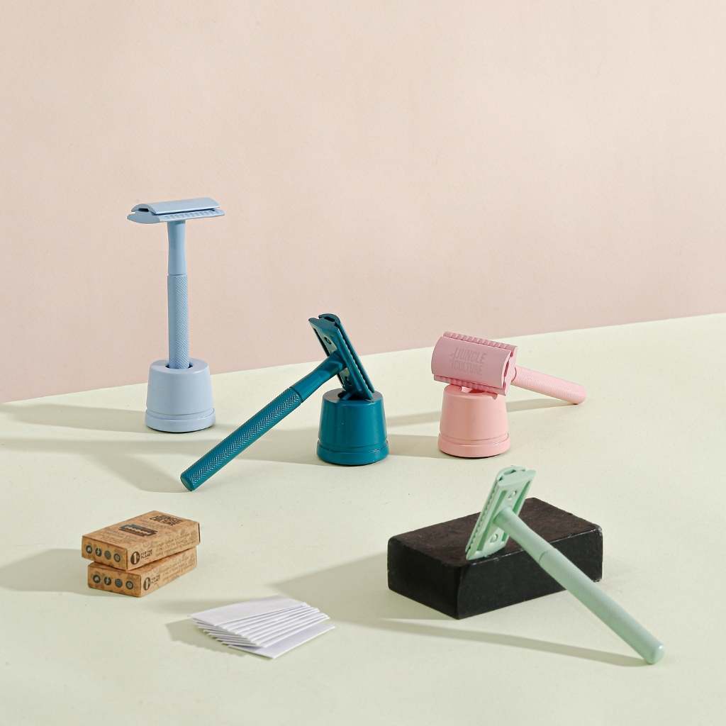 
                  
                    diamond grip jungle culture reusable razors on display
                  
                
