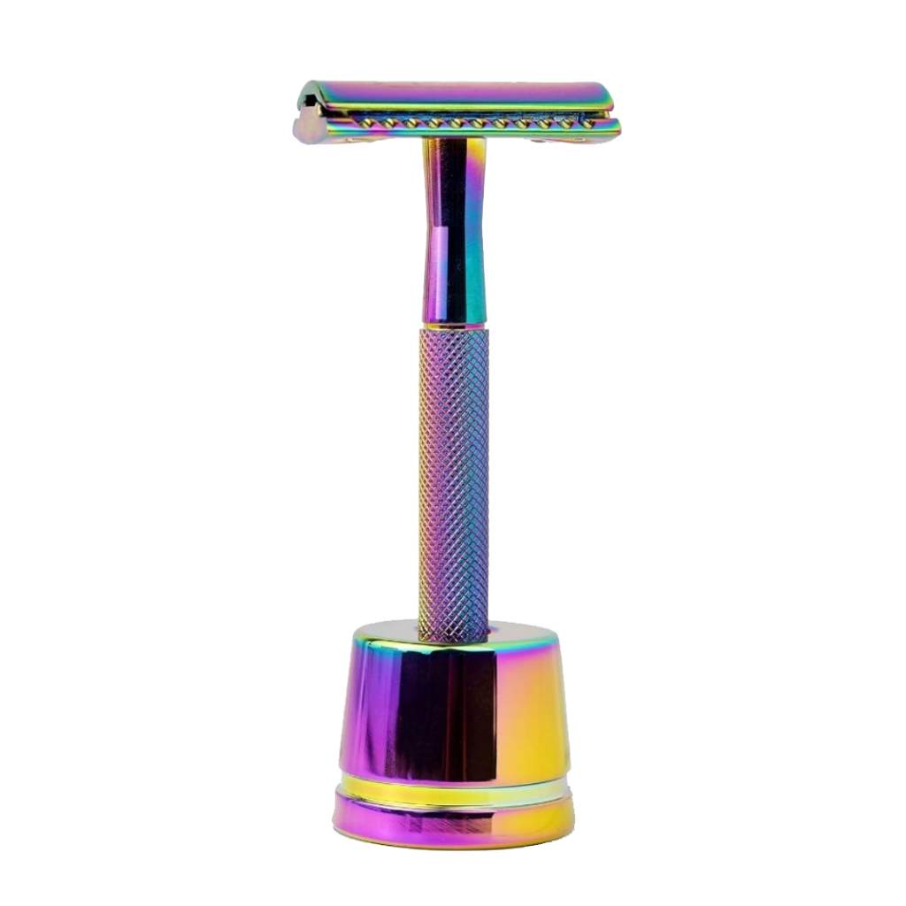 
                  
                    rainbow reusable razor on stand isolated
                  
                