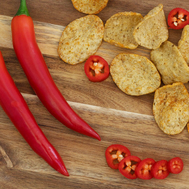 
                  
                    Growers Garden Broccoli Crisps, Chilli Flavour. A little all-natural chilli turns up the heat and gives their broccoli crisps a devilish kick.
                  
                