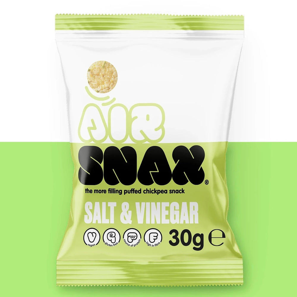 
                  
                    Air Snax Salt and Vinegar vegan chickpea snack. Gluten free, vegan, source of protein and high fibre snack
                  
                