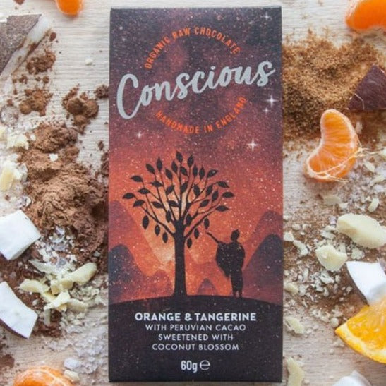 
                  
                    Conscious Organic Vegan Raw chocolate Orange and Tangerine free from gluten, soya, dairy and refined sugars
                  
                