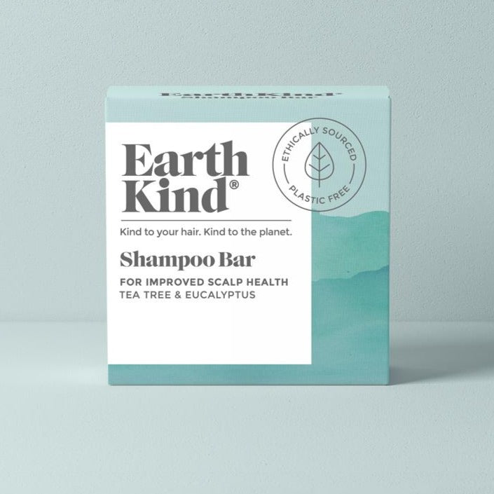 Earth Kind Tea Tree & Eucalyptus Shampoo Bar For Improved Scalp Health vegan cruelty free and plastic free packaging