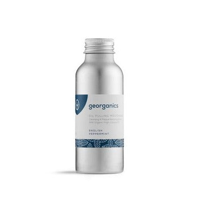 
                  
                    Georganics Oil Pulling Mouthwash, English Peppermint. A natural mouthwash based on an Ayurvedic technique of swishing oil through teeth and gums to pull out bacteria and debris.
                  
                