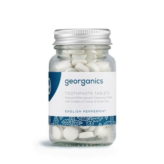 Georganics toothpaste tablets are a sustainable alternative to conventional toothpaste as they are made without liquids. Flavoured with organic Peppermint oil 