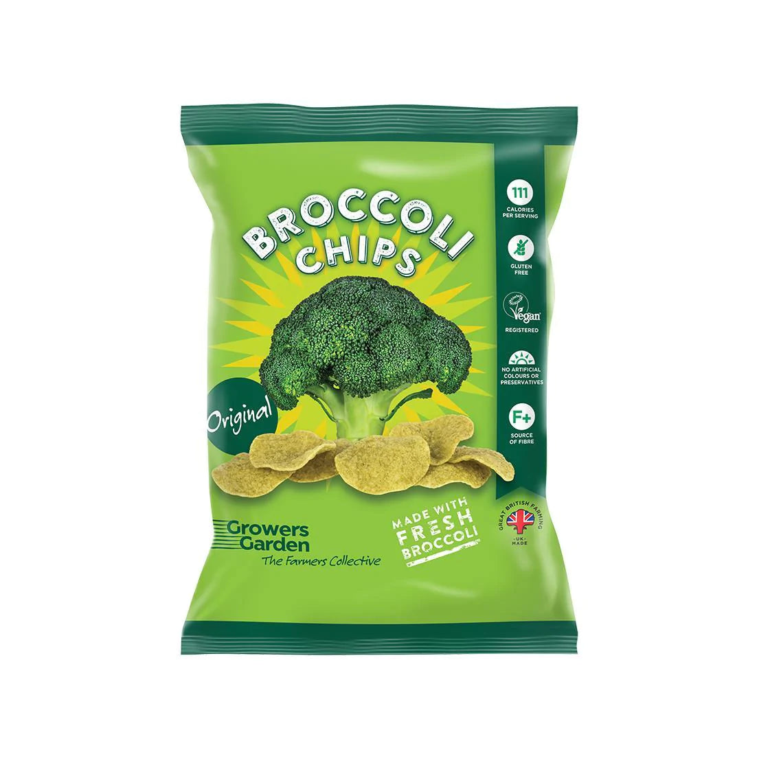 
                  
                    Growers Garden Broccoli Crisps - Original flavour. These broccoli crisps with no seasoning and are all about delicious natural broccoli flavour. Absolutely delicious!
                  
                
