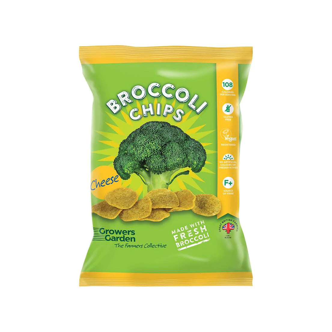 
                  
                    Growers Garden Broccoli Crisps, Cheese Flavour. Dairy-free deliciousness. A natural, vegan-friendly seasoning to make them so cheesy!
                  
                