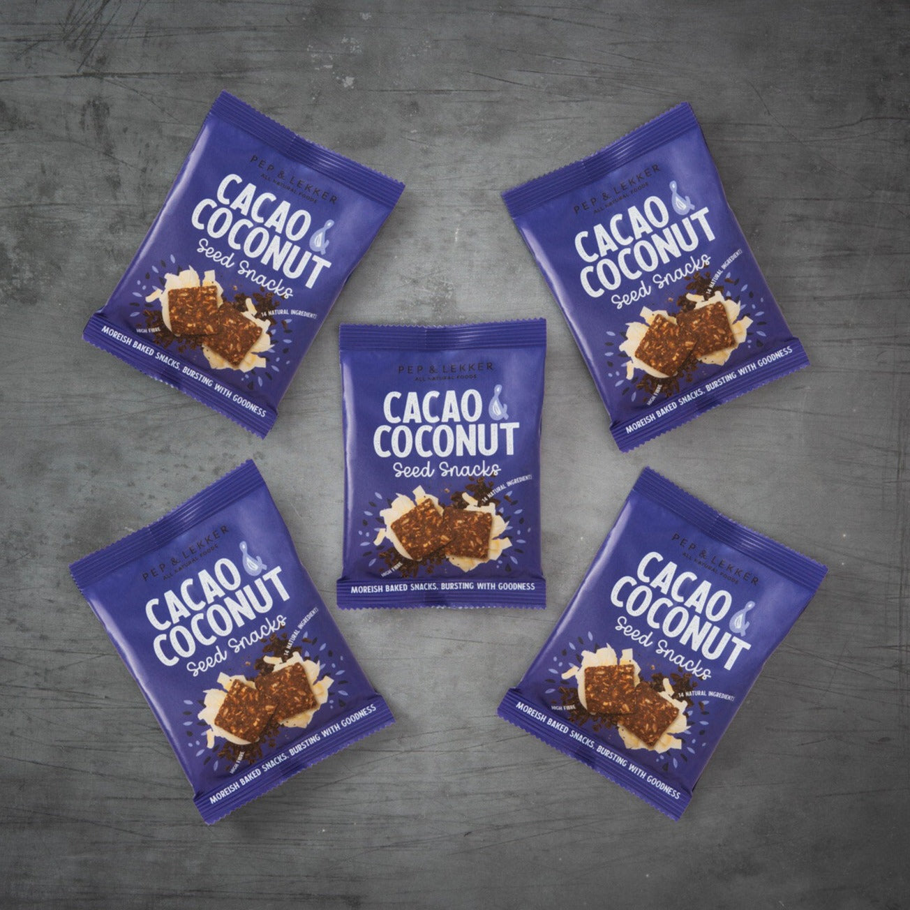 
                  
                    Pep & Lekker Cacao and Coconut seed baked snack. Packed full of fibre and 14 natural ingredients
                  
                
