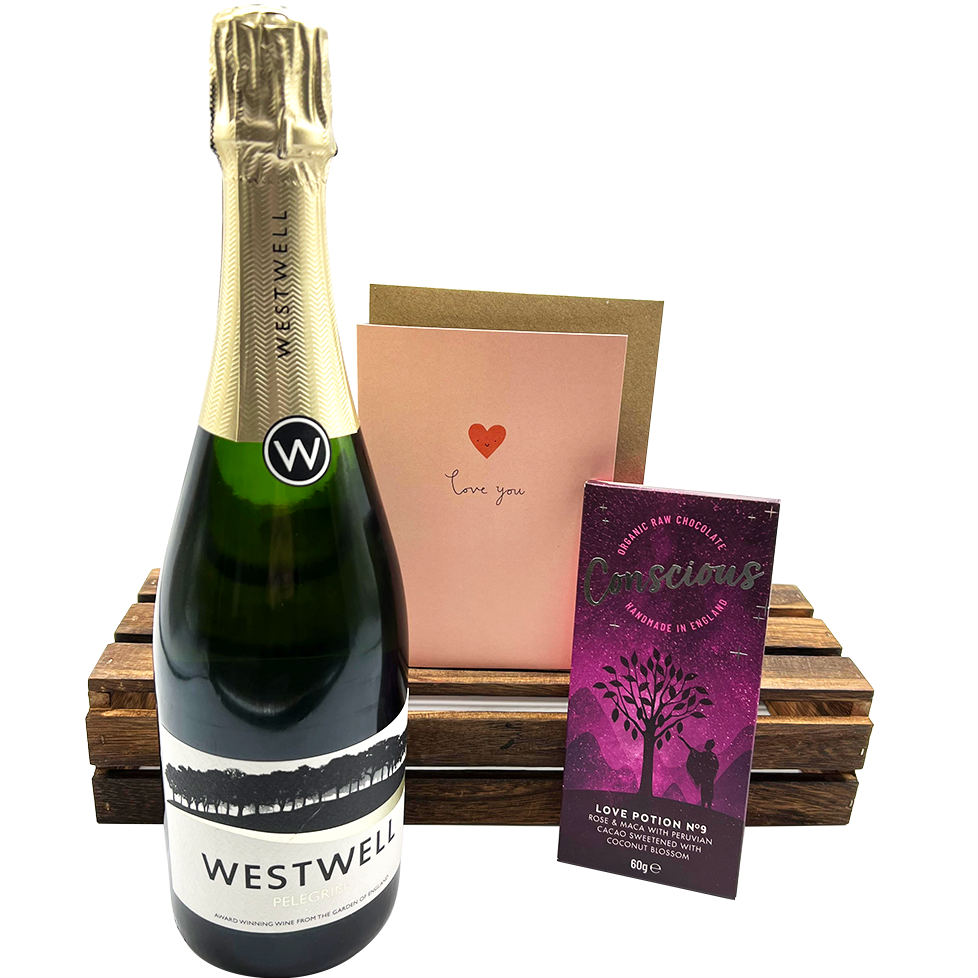 
                  
                    Vegan Valentines Gift Box with Sparkling Wine, chocolate and a card
                  
                