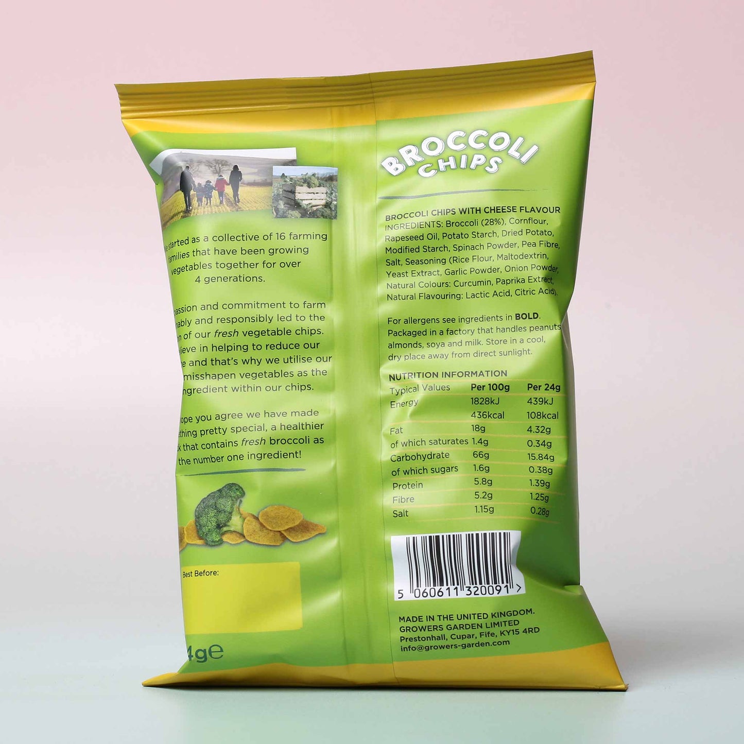 
                  
                    Growers Garden Broccoli Crisps - Cheese Flavour Back
                  
                