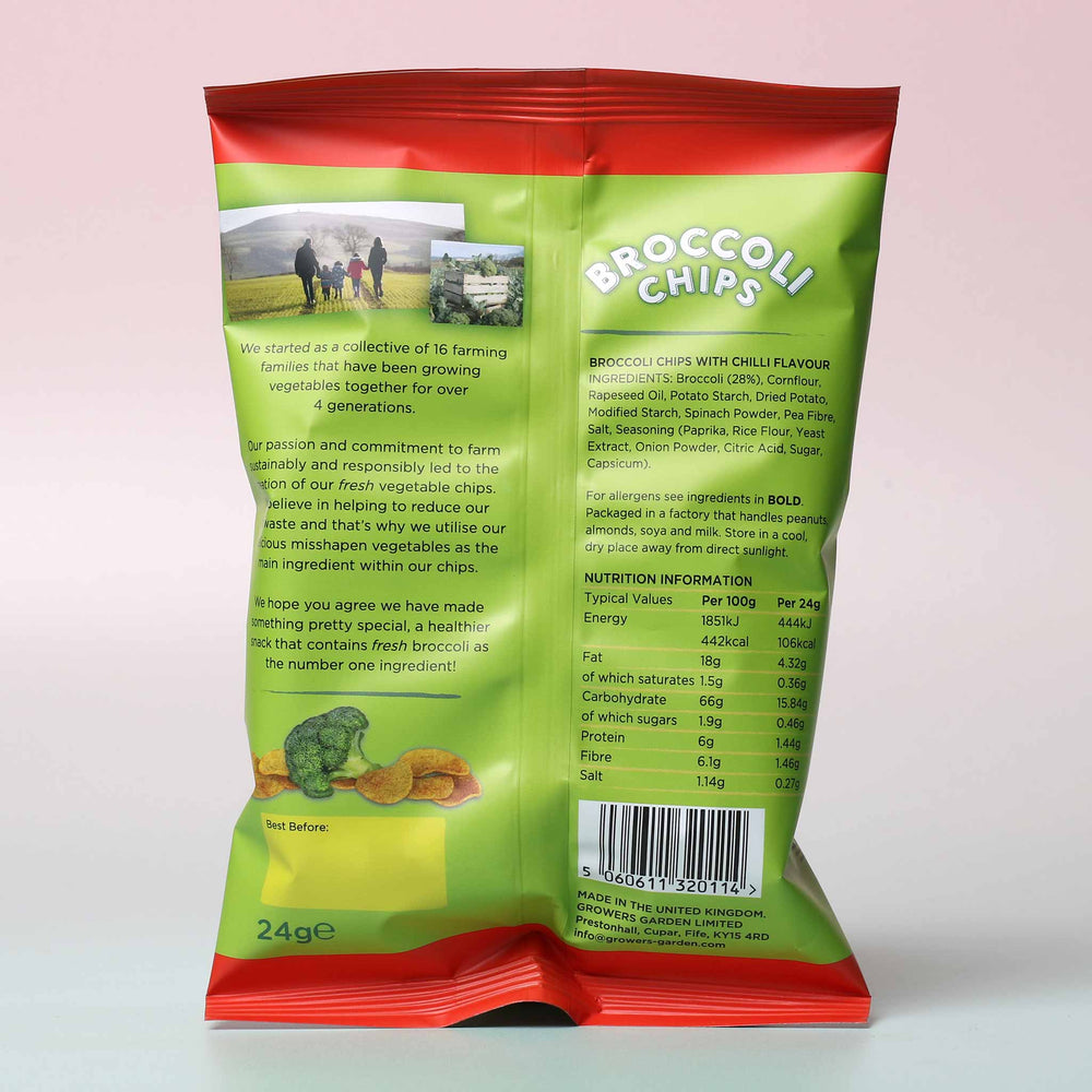 
                  
                    Growers Garden Broccoli Crisps - Chilli Flavour Back
                  
                