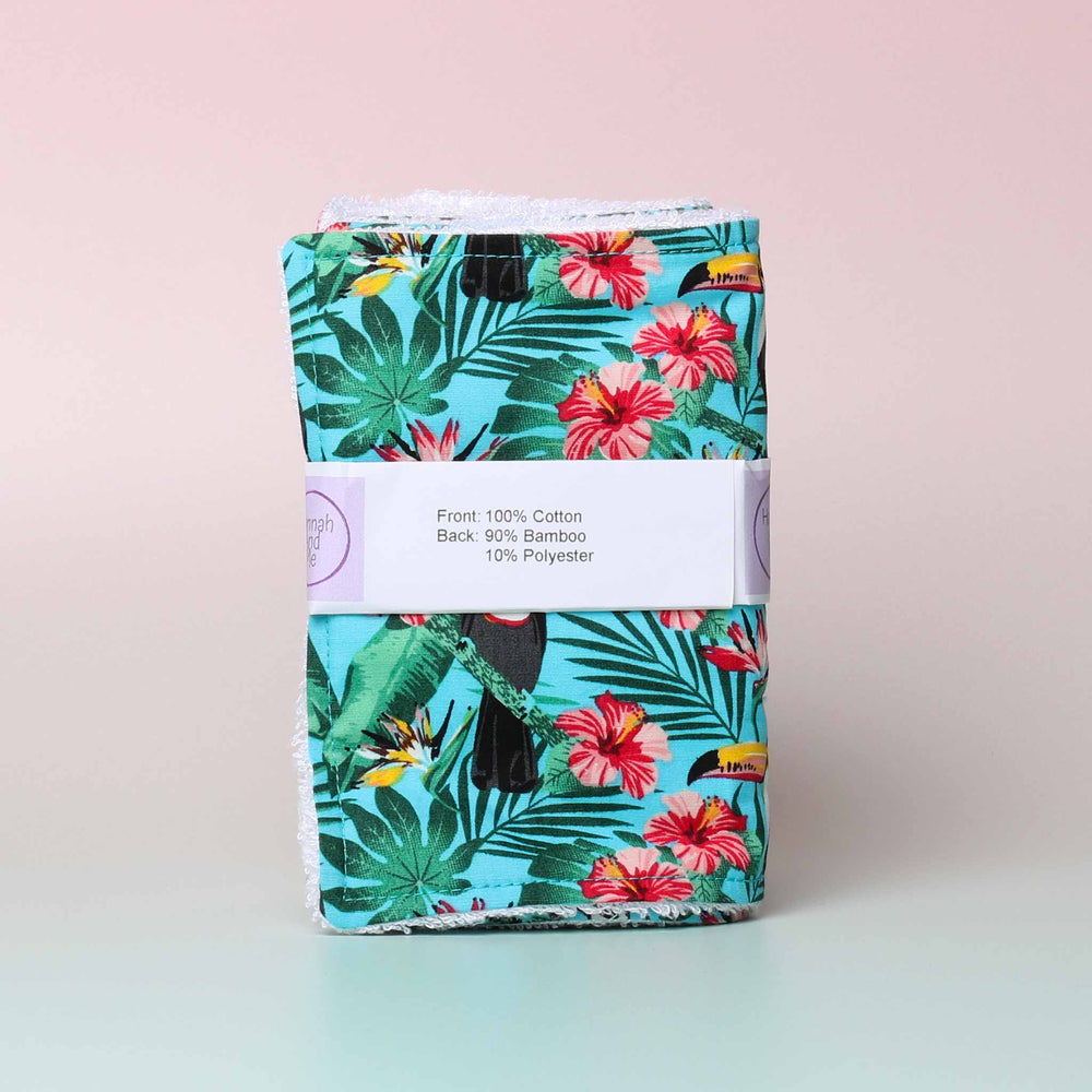Hannah and Me - Tropical Toucans Large Reusable Wipes, set of 5