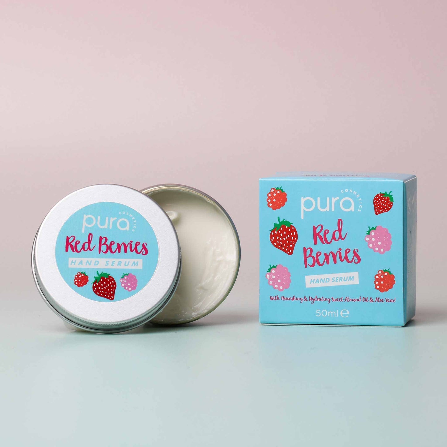 Pura Cosmetics Red Berries Hand Serum. Vegan, cruelty free, plastic free and uk made.
