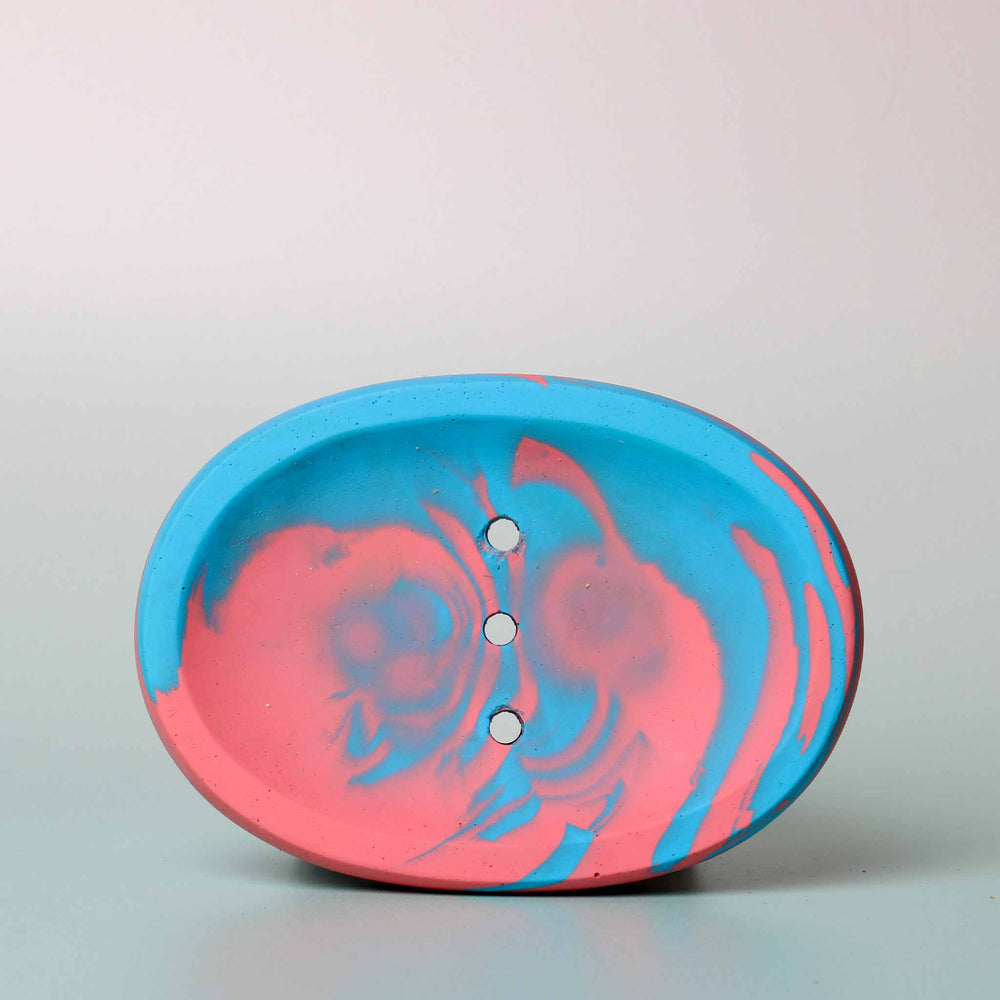 Gorgeous handmade eco-friendly Jesmonite pink and blue soap dish