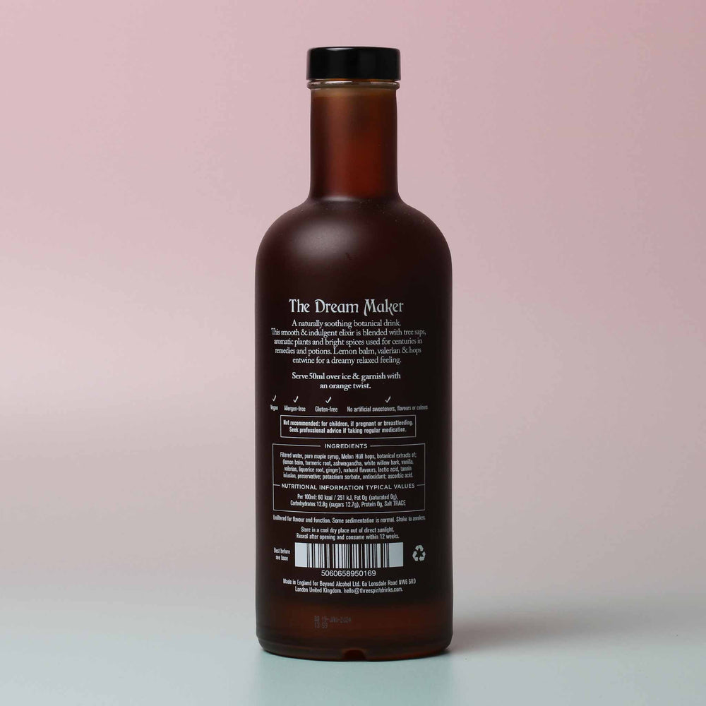 three spirit nightcap calming non-alcoholic back of bottle ingredients